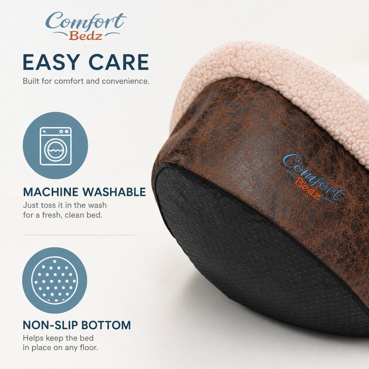 Round Cat Bed with Sherpa Lining & Bolster Support