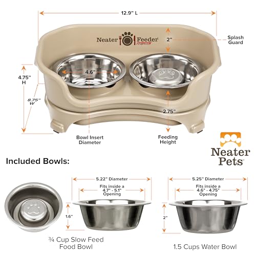 Neater Feeder - Express Model - Mess-Proof Cat & Dog Bowls – Made in USA – Elevated, No Spill, Non-Tip, Non-Slip, Raised Stainless Steel Food & Water Pet Bowls