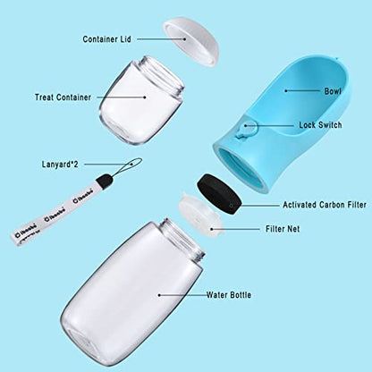 Portable Dog Water Bottle with Food Container & Filter