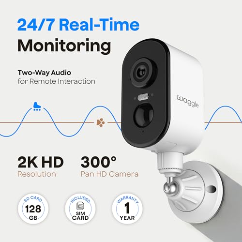 Waggle RV 4G LTE Pet Monitor Lite + 4G Cellular Security Camera - No WiFi? No Problem, Temperature & Humidity Monitor, Real-time Alerts - 2-Way Talk, Night Vision - Supports Verizon, AT&T & T-Mobile