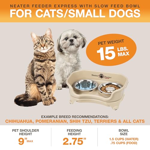 Neater Feeder - Express Model - Mess-Proof Cat & Dog Bowls – Made in USA – Elevated, No Spill, Non-Tip, Non-Slip, Raised Stainless Steel Food & Water Pet Bowls