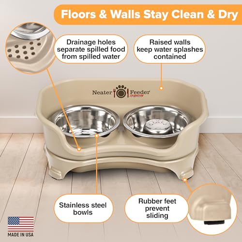 Neater Feeder - Express Model - Mess-Proof Cat & Dog Bowls – Made in USA – Elevated, No Spill, Non-Tip, Non-Slip, Raised Stainless Steel Food & Water Pet Bowls