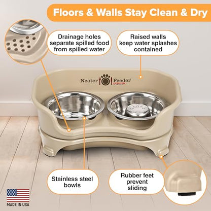Neater Feeder - Express Model - Mess-Proof Cat & Dog Bowls – Made in USA – Elevated, No Spill, Non-Tip, Non-Slip, Raised Stainless Steel Food & Water Pet Bowls