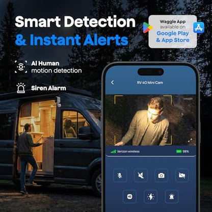 Waggle RV 4G LTE Pet Monitor Lite + 4G Cellular Security Camera - No WiFi? No Problem, Temperature & Humidity Monitor, Real-time Alerts - 2-Way Talk, Night Vision - Supports Verizon, AT&T & T-Mobile