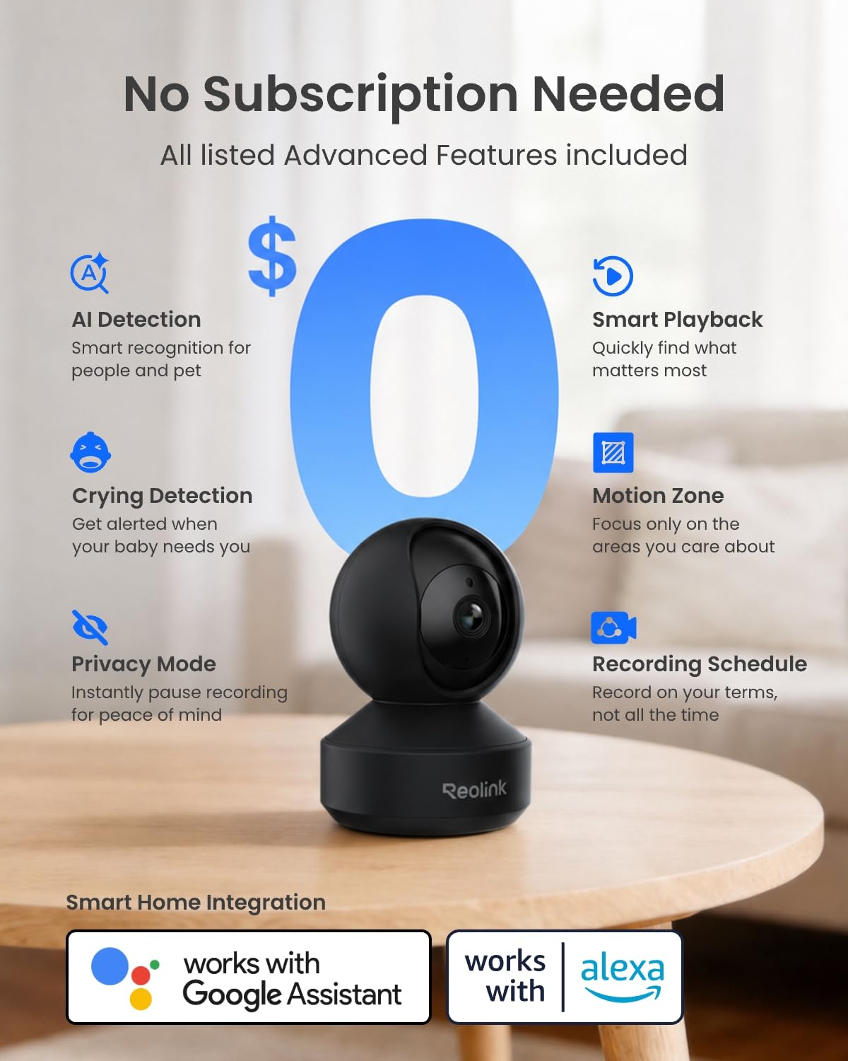 REOLINK Indoor Security Camera Support 2.4/5 GHz Wi-Fi, E1 Pro 4MP HD Plug-in Pet Camera, 360 Degree Baby/Pet Monitor with Auto Tracking, Person/Pet Detection, Night Vision, 2-way Audio, Local Storage