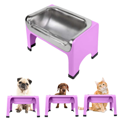 Fluff Trough 7.25 Inch Tall Elevated Bowls for Medium & Small Dogs - Stainless Steel Raised Set With Stand Holds 2 Cups of Pet Food - Vet Recommended No Spill Feeder Station