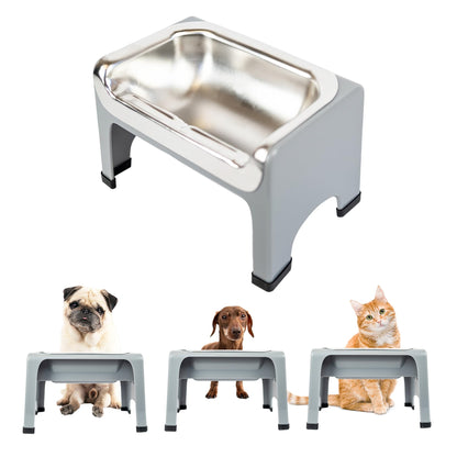 Fluff Trough 7.25 Inch Tall Elevated Bowls for Medium & Small Dogs - Stainless Steel Raised Set With Stand Holds 2 Cups of Pet Food - Vet Recommended No Spill Feeder Station