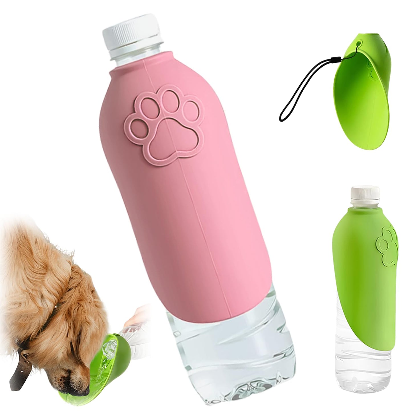 Portable Dog Water Bottle with Foldable Travel Bowl