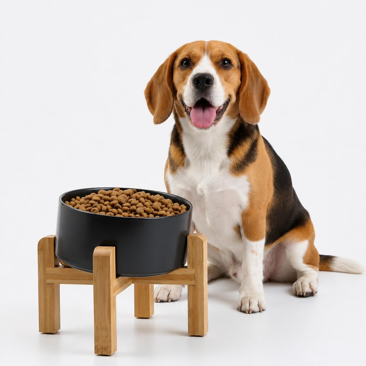 Petygooing Raised/Elevated 15°Slanted Ceramic Dog Bowl with Wooden Stand,Tilted Anti Slip Pet Feeding Bowl,Bulldog Food Water Dish for Cats and Small Medium Large Breeds