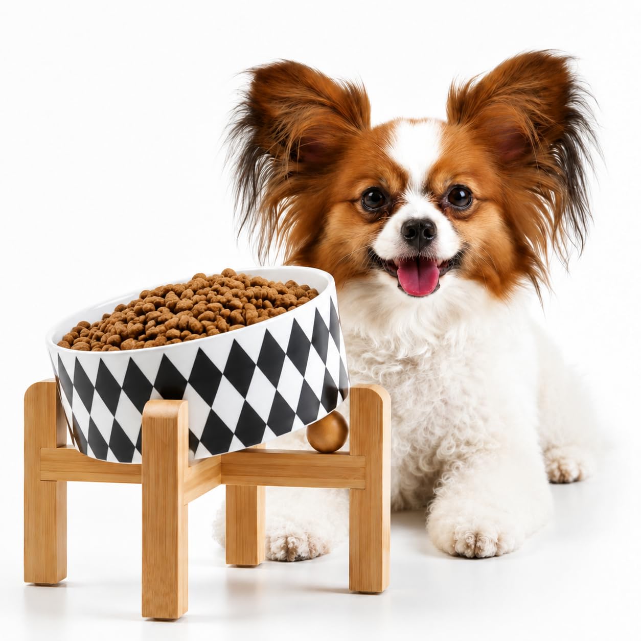 Petygooing Raised/Elevated 15°Slanted Ceramic Dog Bowl with Wooden Stand,Tilted Anti Slip Pet Feeding Bowl,Bulldog Food Water Dish for Cats and Small Medium Large Breeds