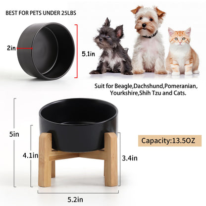 Petygooing Raised/Elevated 15°Slanted Ceramic Dog Bowl with Wooden Stand,Tilted Anti Slip Pet Feeding Bowl,Bulldog Food Water Dish for Cats and Small Medium Large Breeds