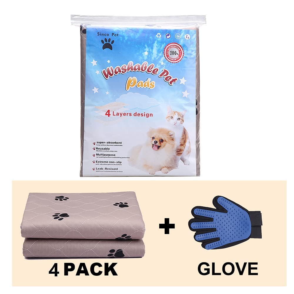 Reusable Pee Pad + Free Puppy Grooming Gloves/Quilted, Fast Absorbing Machine Washable Dog Whelping Pad/Waterproof Puppy Training Pad/Housebreaking Absorption Pads