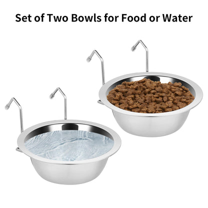 Fri4Free 2PCS Stainless Steel Hanging Kennel Water Bowls