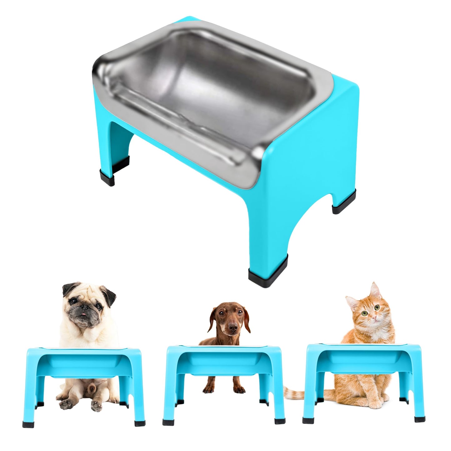 Fluff Trough 7.25 Inch Tall Elevated Bowls for Medium & Small Dogs - Stainless Steel Raised Set With Stand Holds 2 Cups of Pet Food - Vet Recommended No Spill Feeder Station