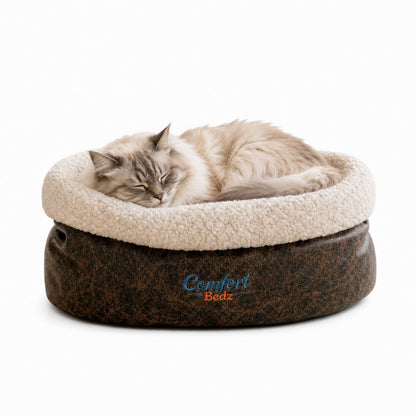 Round Cat Bed with Sherpa Lining & Bolster Support