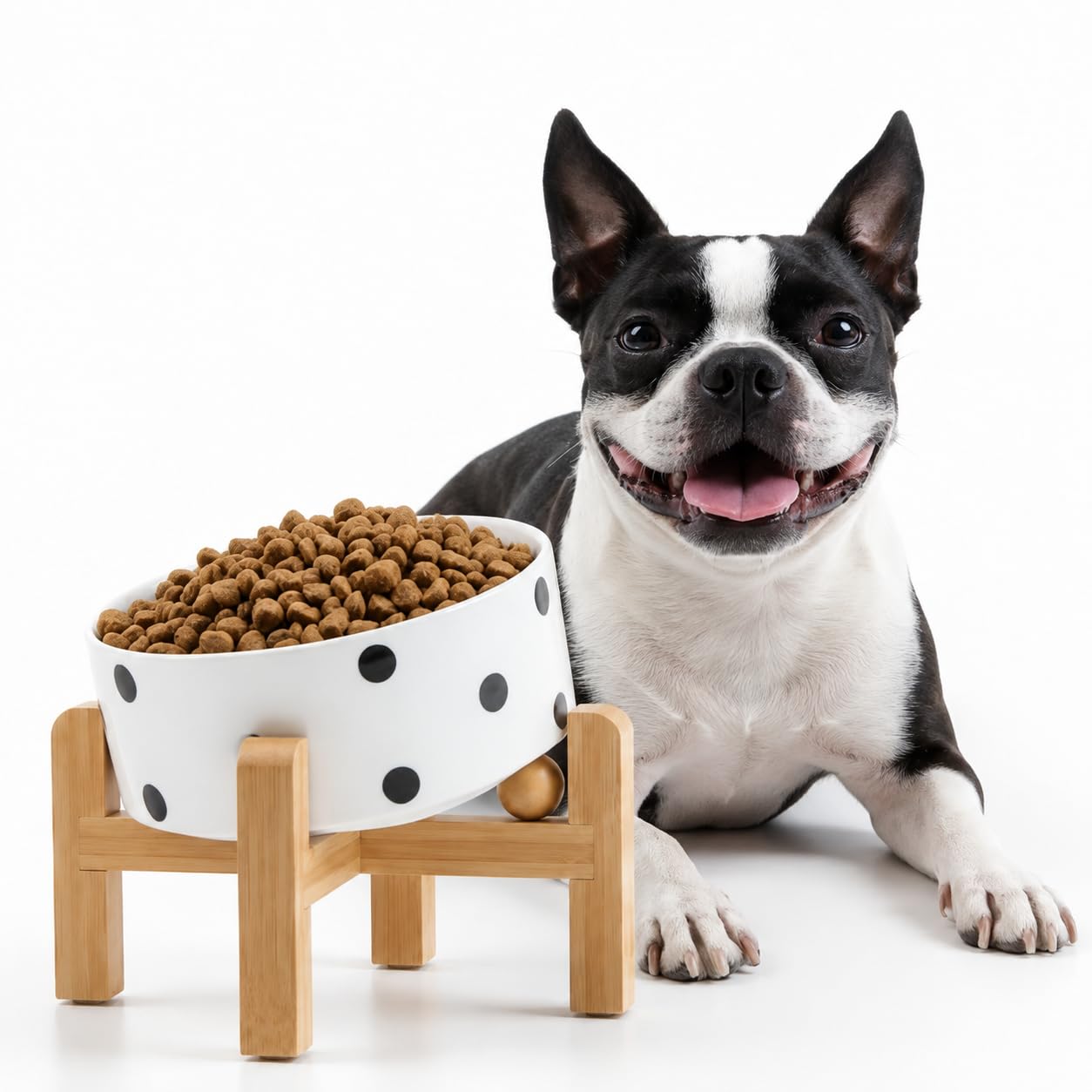 Petygooing Raised/Elevated 15°Slanted Ceramic Dog Bowl with Wooden Stand,Tilted Anti Slip Pet Feeding Bowl,Bulldog Food Water Dish for Cats and Small Medium Large Breeds