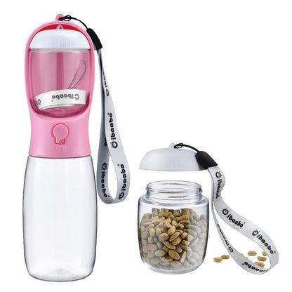 Portable Dog Water Bottle with Food Container & Filter