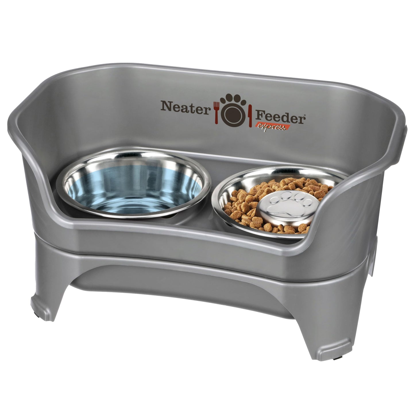 Neater Feeder - Express Model - Mess-Proof Cat & Dog Bowls – Made in USA – Elevated, No Spill, Non-Tip, Non-Slip, Raised Stainless Steel Food & Water Pet Bowls