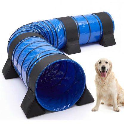 Briwooody 24 in 10 Foot PVC Dog Agility Tunnel with Sandbags Dogs Agility Training Equipment Tunnel with 2 Pack Sandbags, Carry Bag and 4 Ground Spikes for All Medium Large Dogs