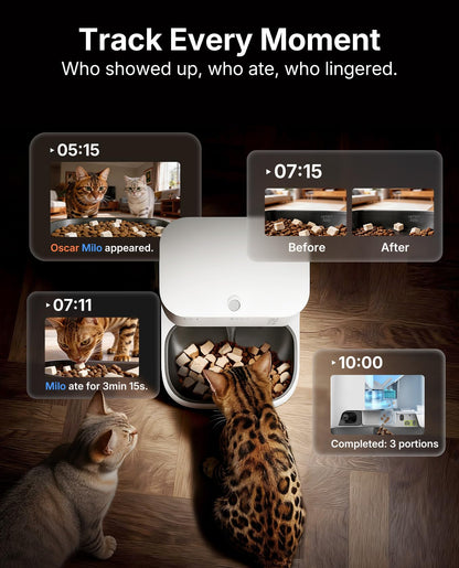 PETKIT Automatic Cat Feeder with Camera, Upgraded Multi-Cat Recognition, 2.4G&5G WiFi Pet Feeder with Freshness Preservation