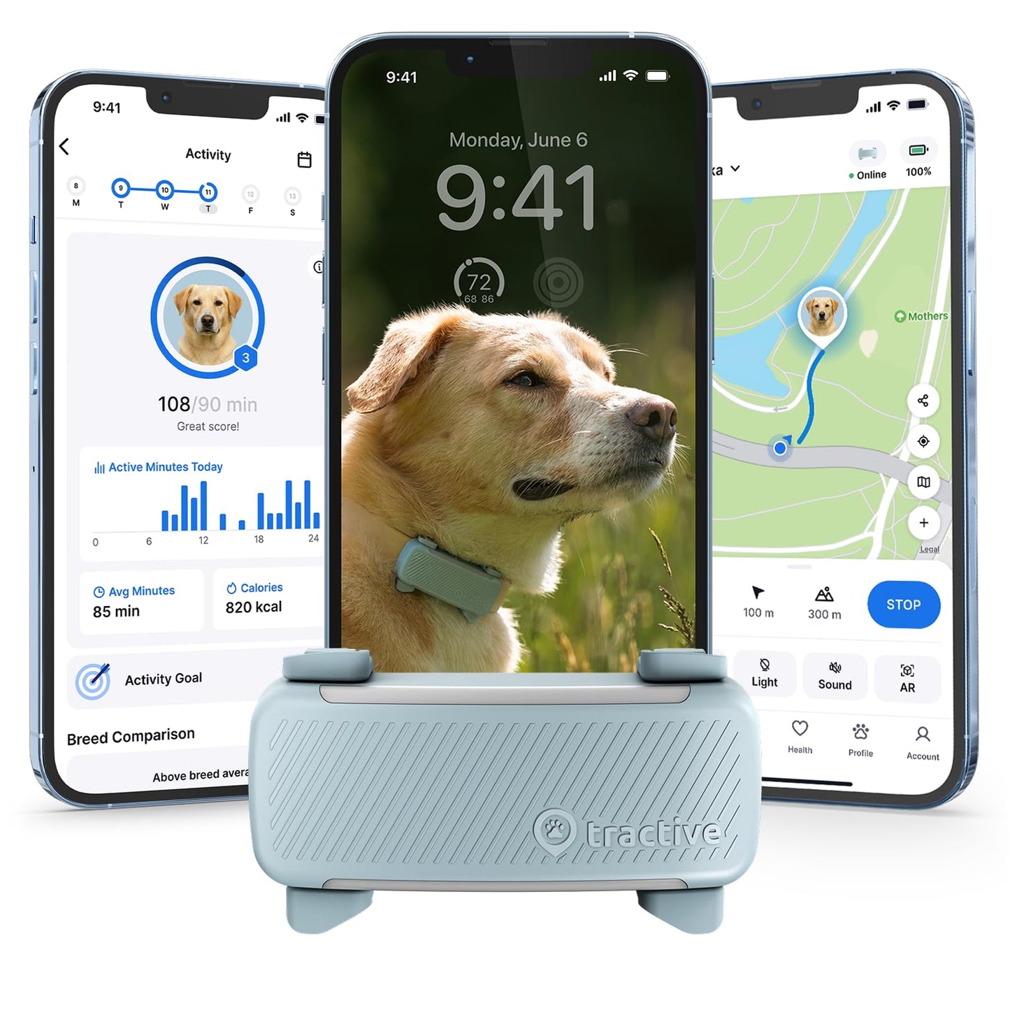 Tractive Smart Dog GPS Tracker | Live Pet Tracker with Virtual Fence | Vital Signs Monitoring of Heart & Respiratory Rate | Bark Monitoring | Dog Collar Attachment