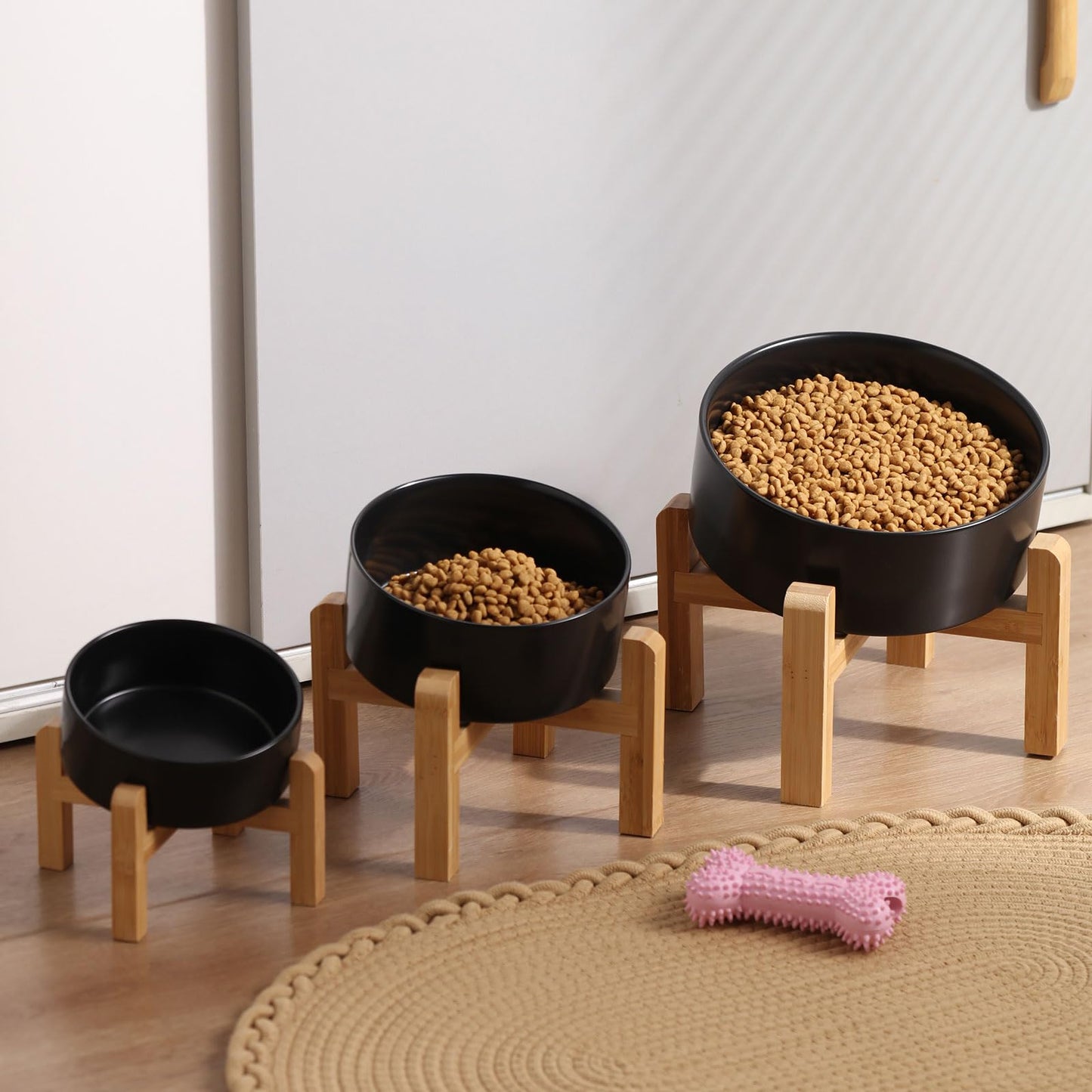 Petygooing Raised/Elevated 15°Slanted Ceramic Dog Bowl with Wooden Stand,Tilted Anti Slip Pet Feeding Bowl,Bulldog Food Water Dish for Cats and Small Medium Large Breeds