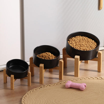 Petygooing Raised/Elevated 15°Slanted Ceramic Dog Bowl with Wooden Stand,Tilted Anti Slip Pet Feeding Bowl,Bulldog Food Water Dish for Cats and Small Medium Large Breeds