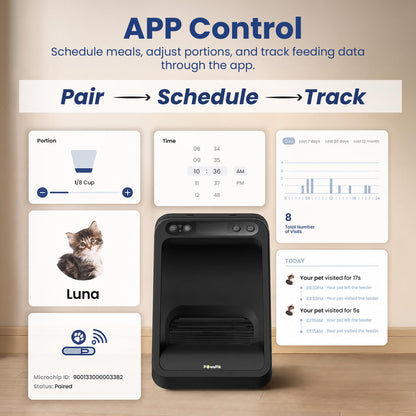 PawsPik Automatic Microchip RFID Cat Feeder,16-Cup, ISO Microchip & PawsPik RFID Tag Compatible, App Control, Portion Control