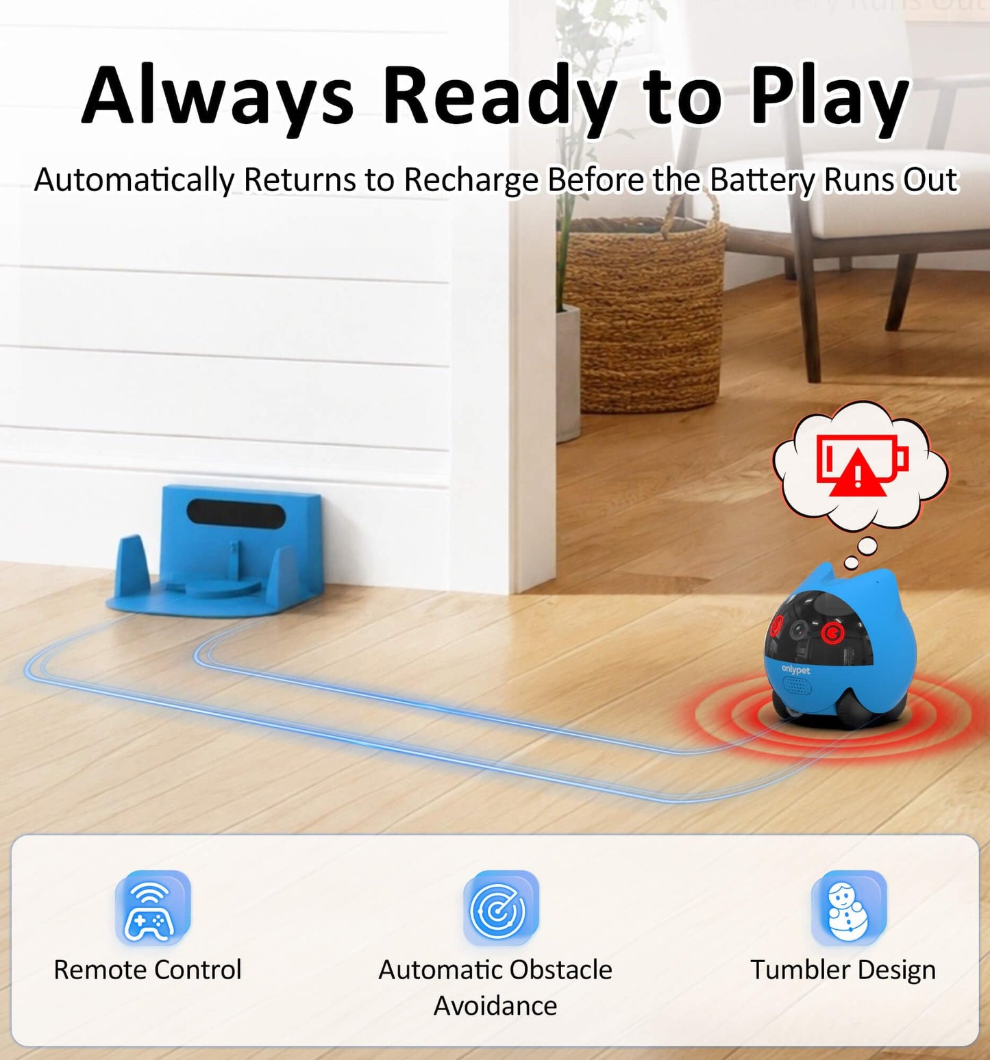 onlypet Pet Camera Indoor with Phone App, AI Pet Cam Robot for Cats & Dogs
