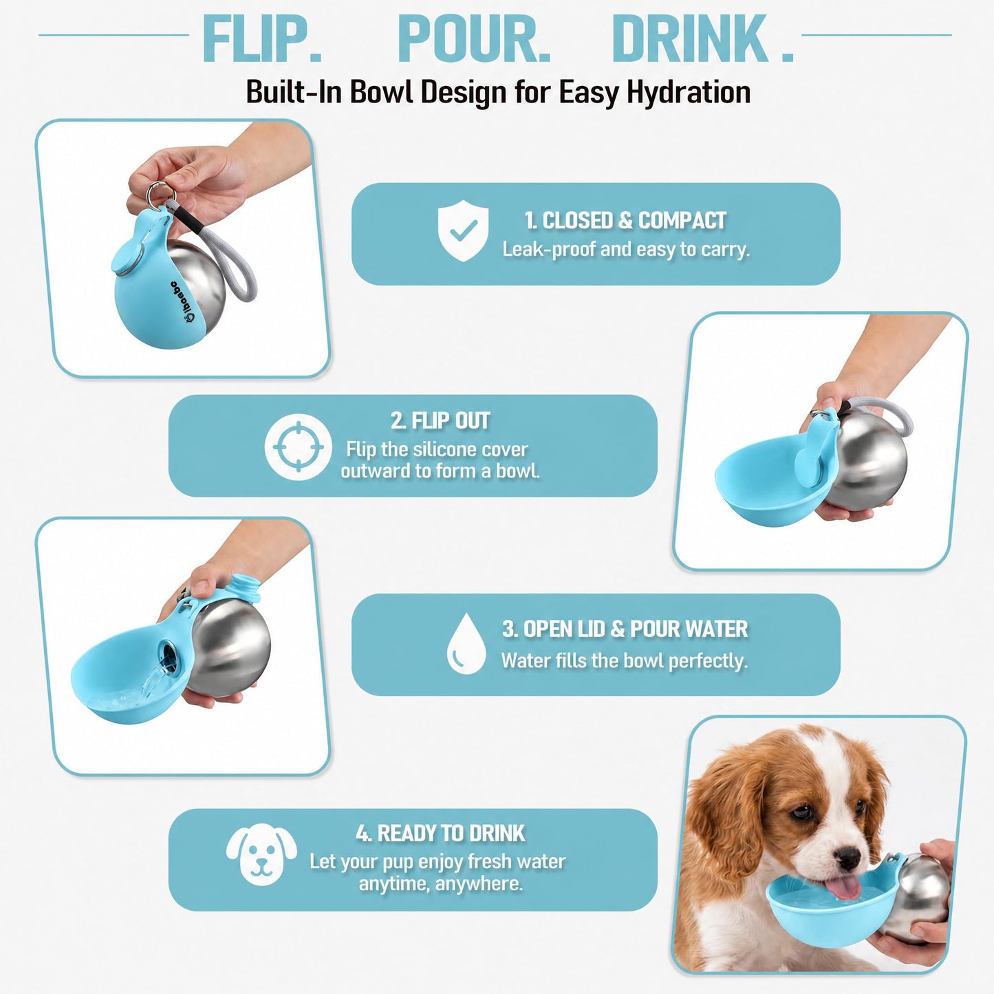 Portable Dog Water Bottle with Collapsible Bowl