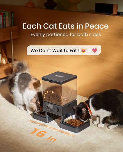 oneisall Automatic Cat Feeder for 2 Cats, Automatic Cat Food Dispenser for 2 Cats Small Pets, 20 Cups/5L