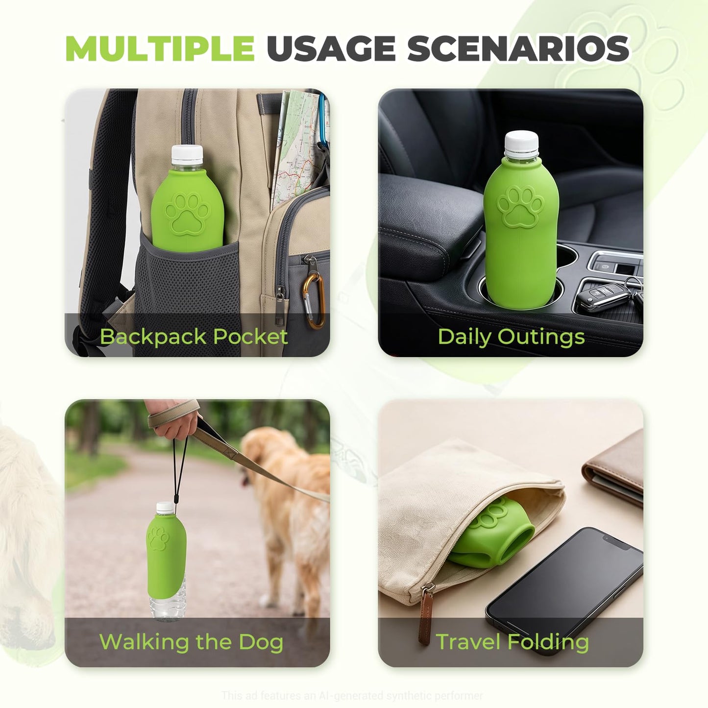 Portable Dog Water Bottle with Foldable Travel Bowl