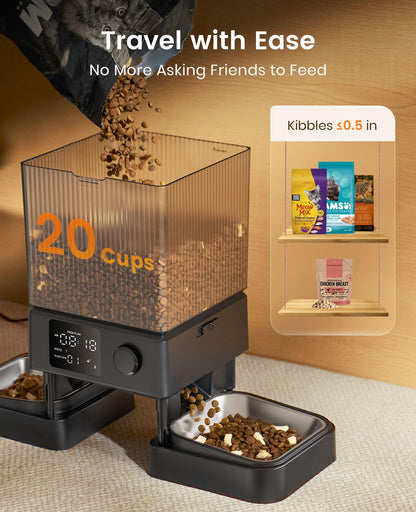 oneisall Automatic Cat Feeder for 2 Cats, Automatic Cat Food Dispenser for 2 Cats Small Pets, 20 Cups/5L