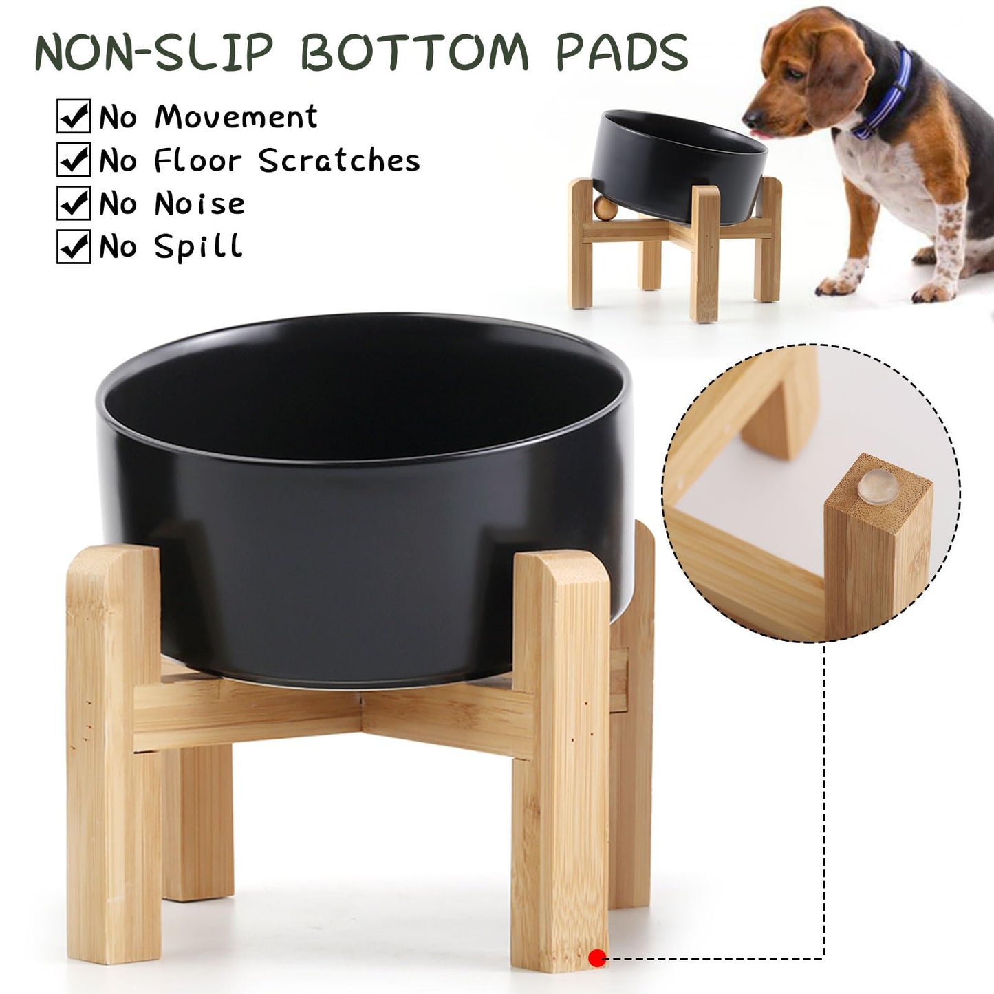 Petygooing Raised/Elevated 15°Slanted Ceramic Dog Bowl with Wooden Stand,Tilted Anti Slip Pet Feeding Bowl,Bulldog Food Water Dish for Cats and Small Medium Large Breeds