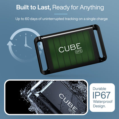 Cube 3-in-1 GPS Tracking Bundle – Mini GPS Tracker + Pet Collar Clips + Hardwire Cable Charger – Real-Time Worldwide Tracking for Pets, Vehicles & Assets – Geo-Fencing, App Alerts & Long Battery Life