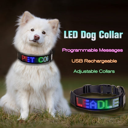 Leadleds Programmable LED Collar Flashing Light Up Rechargeable Pet Dog Safety Collar Glow in The Dark Light-up Neck Loop - Mixcolor LED
