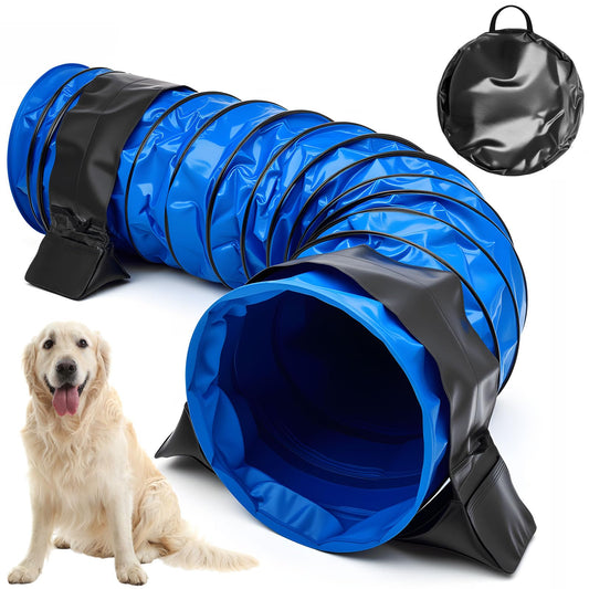 Briwooody 24 in 10 Foot PVC Dog Agility Tunnel with Sandbags Dogs Agility Training Equipment Tunnel with 2 Pack Sandbags, Carry Bag and 4 Ground Spikes for All Medium Large Dogs