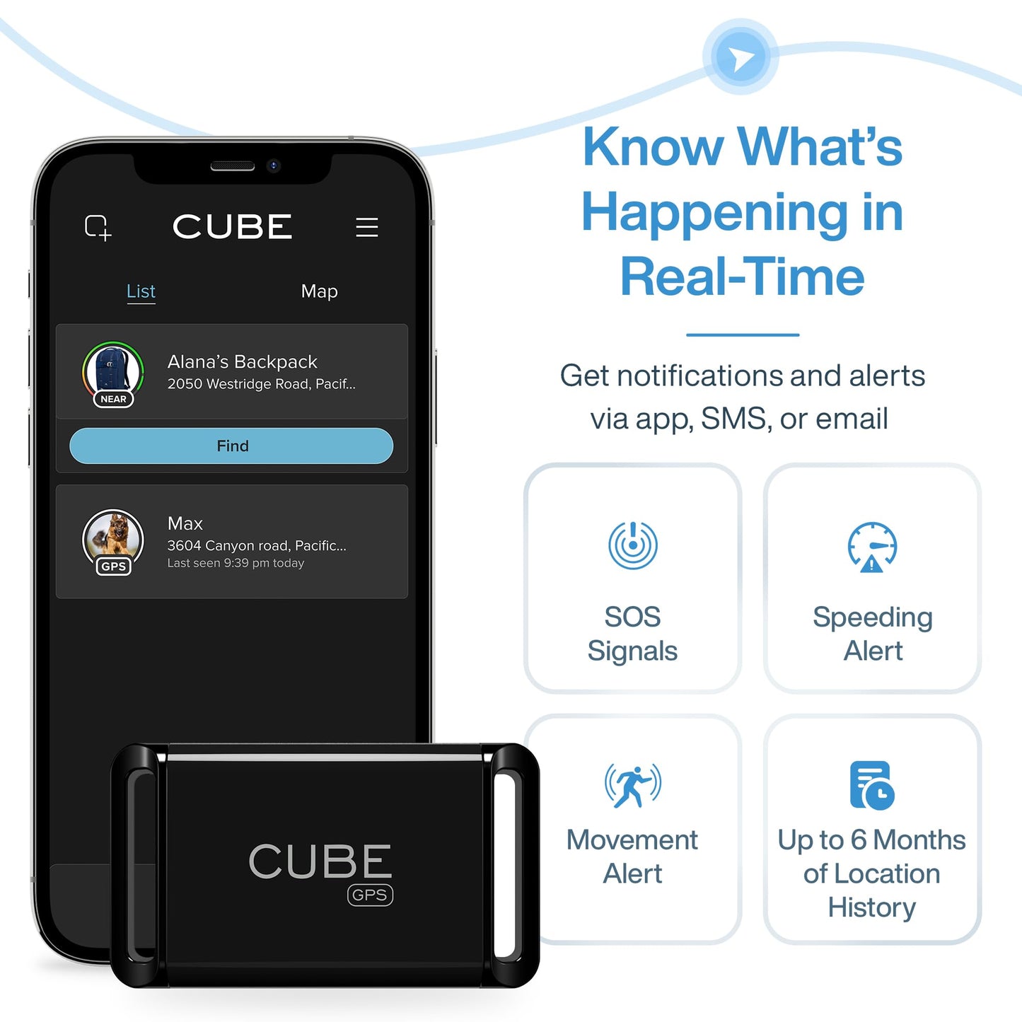 Cube 3-in-1 GPS Tracking Bundle – Mini GPS Tracker + Pet Collar Clips + Hardwire Cable Charger – Real-Time Worldwide Tracking for Pets, Vehicles & Assets – Geo-Fencing, App Alerts & Long Battery Life