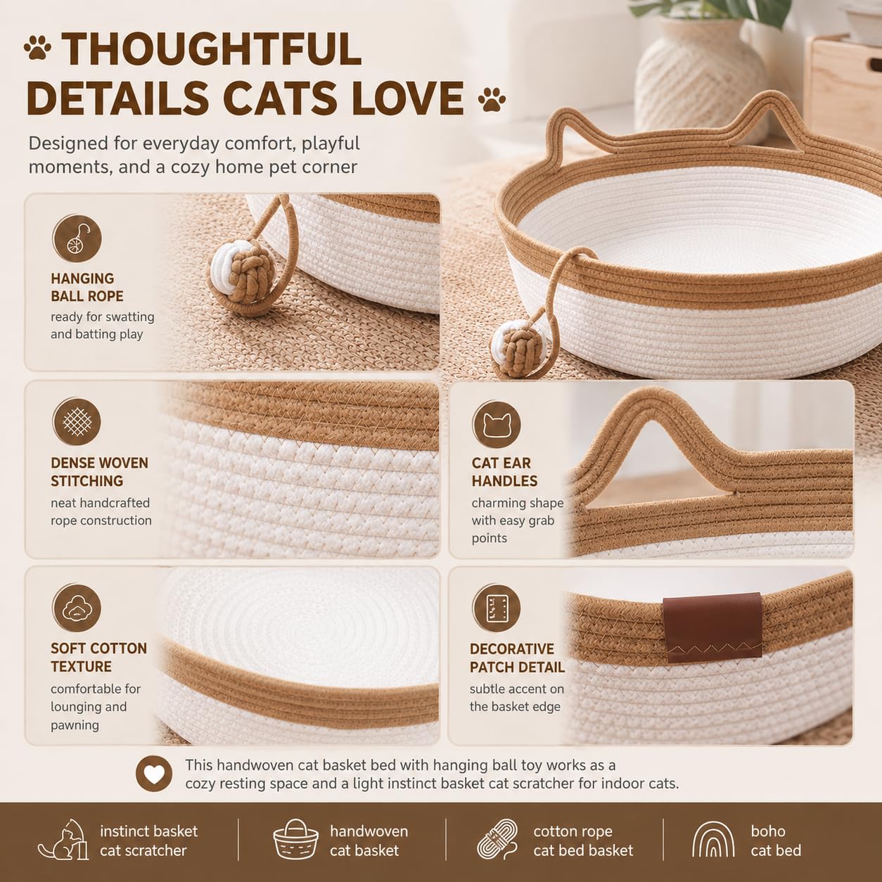 Handwoven Cat Basket Bed with Cozy Indoor Design