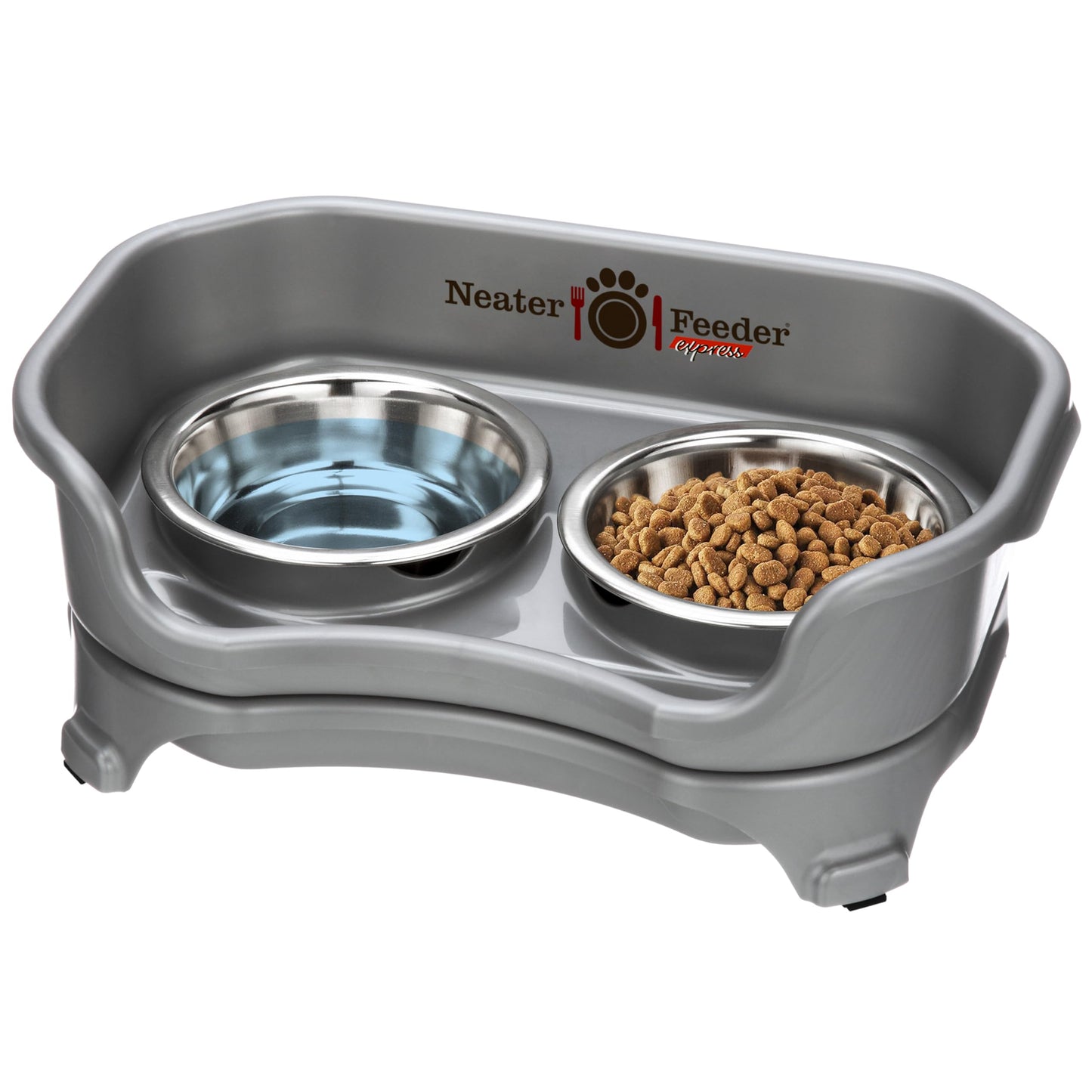 Neater Feeder - Express Model - Mess-Proof Cat & Dog Bowls – Made in USA – Elevated, No Spill, Non-Tip, Non-Slip, Raised Stainless Steel Food & Water Pet Bowls