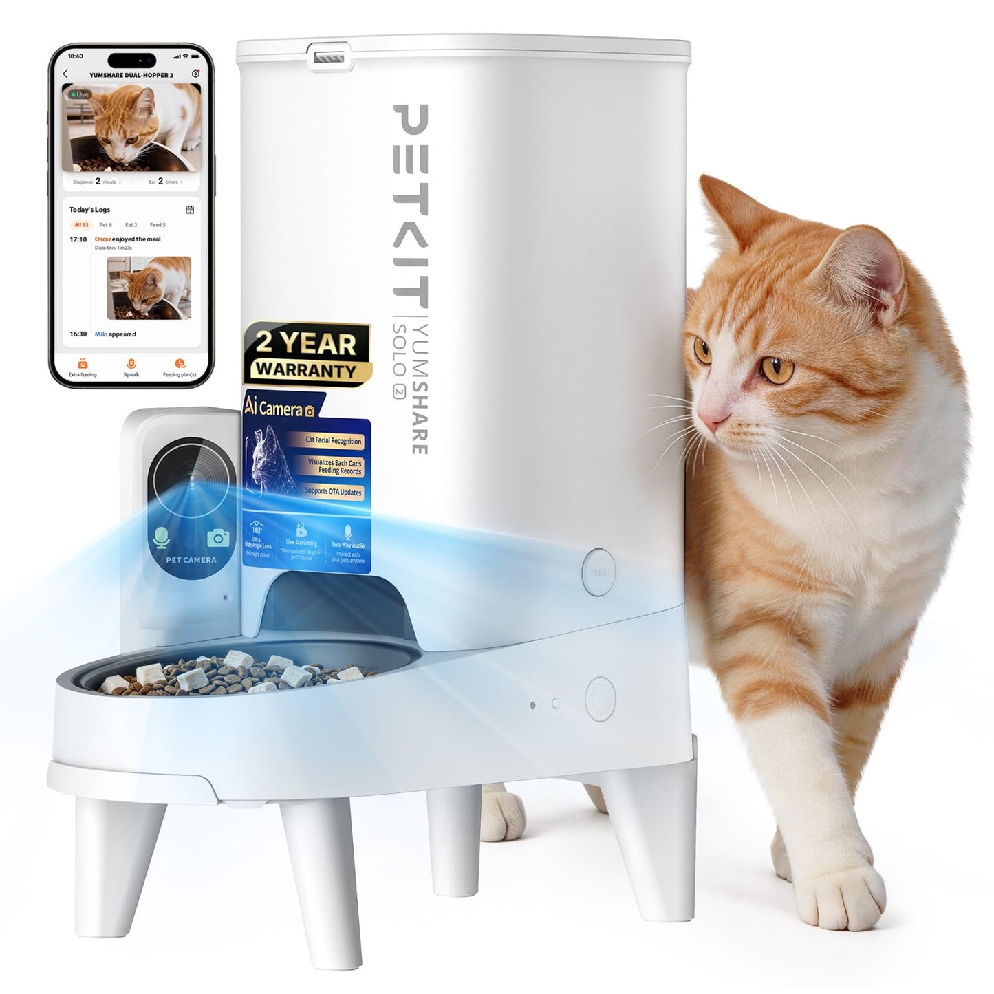 PETKIT Automatic Cat Feeder with Camera, Upgraded Multi-Cat Recognition, 2.4G&5G WiFi Pet Feeder with Freshness Preservation