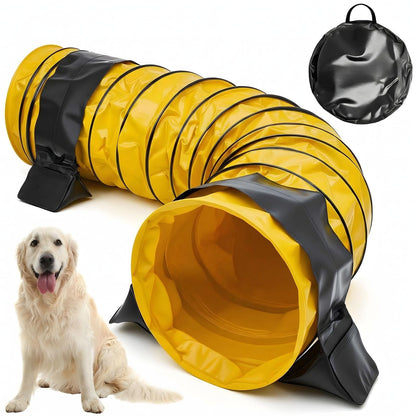 Briwooody 24 in 10 Foot PVC Dog Agility Tunnel with Sandbags Dogs Agility Training Equipment Tunnel with 2 Pack Sandbags, Carry Bag and 4 Ground Spikes for All Medium Large Dogs