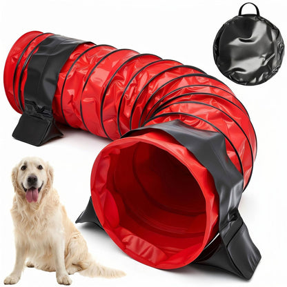 Briwooody 24 in 10 Foot PVC Dog Agility Tunnel with Sandbags Dogs Agility Training Equipment Tunnel with 2 Pack Sandbags, Carry Bag and 4 Ground Spikes for All Medium Large Dogs