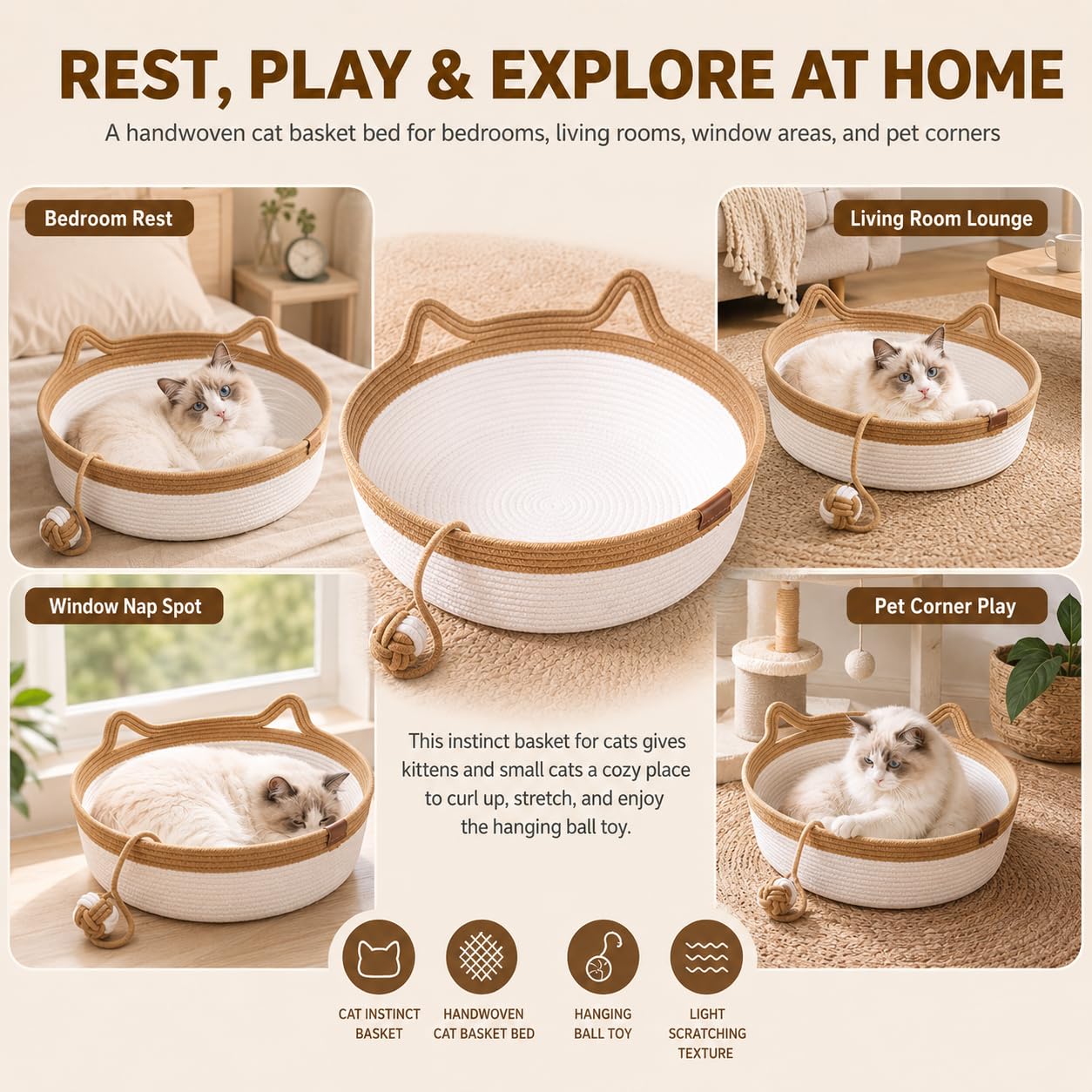 Handwoven Cat Basket Bed with Cozy Indoor Design