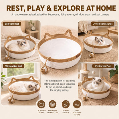 Handwoven Cat Basket Bed with Cozy Indoor Design