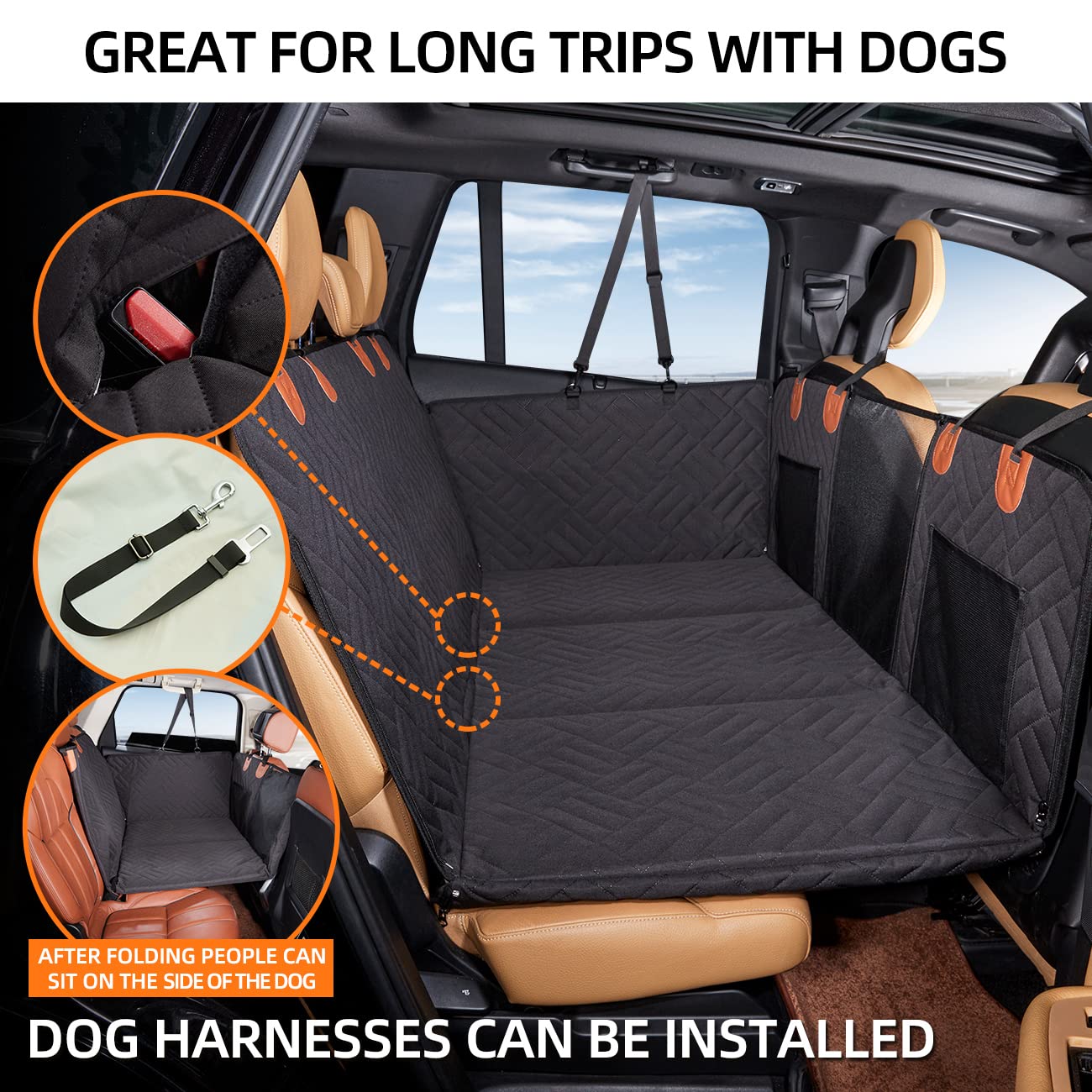 Hard Bottom Dog Car Seat Cover for Back Seat Travel