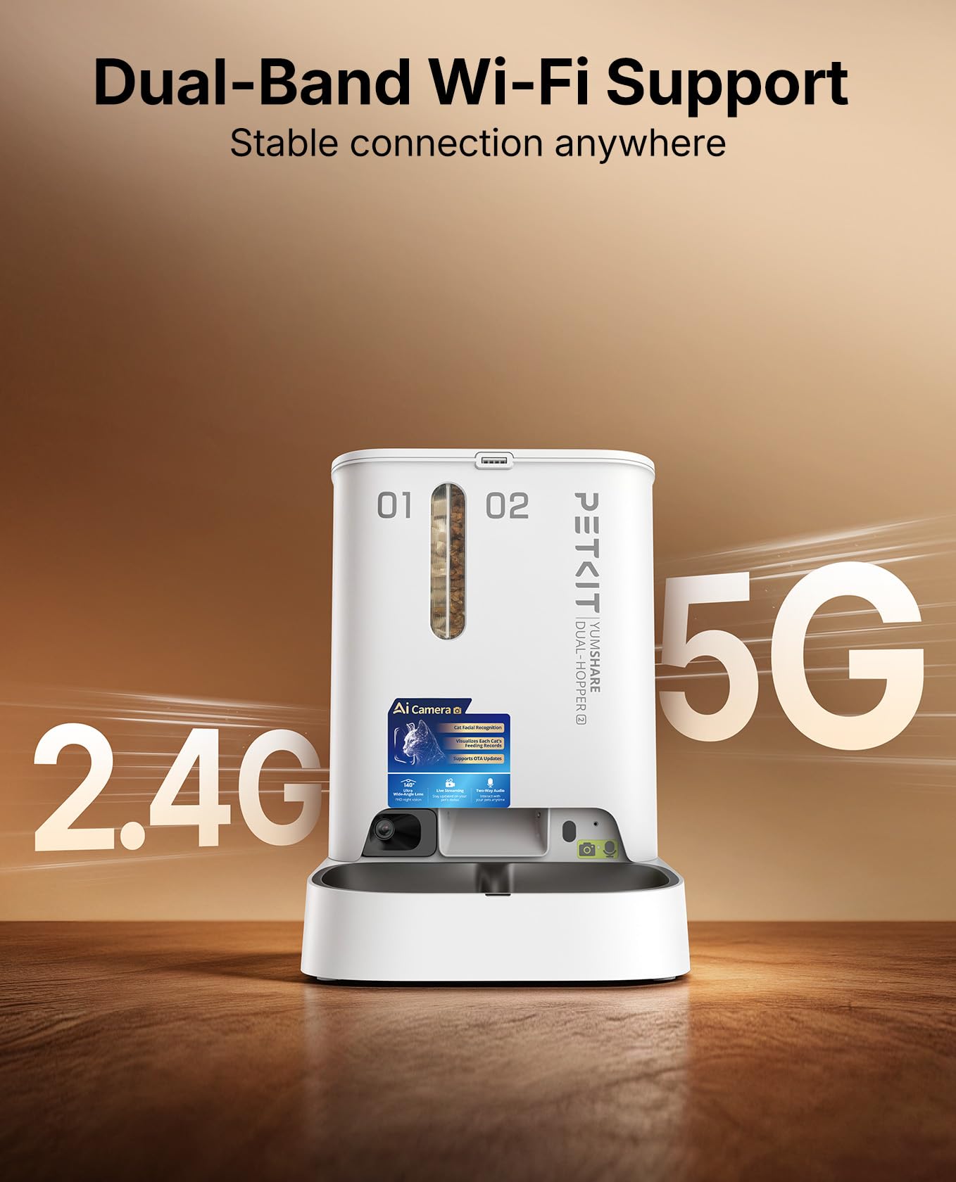 PETKIT Automatic Cat Feeder with Camera, Upgraded Multi-Cat Recognition, 2.4G&5G WiFi Pet Feeder with Freshness Preservation