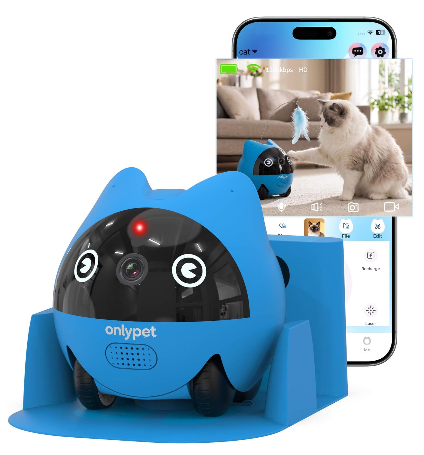 onlypet Pet Camera Indoor with Phone App, AI Pet Cam Robot for Cats & Dogs