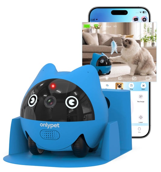 onlypet Pet Camera Indoor with Phone App, AI Pet Cam Robot for Cats & Dogs