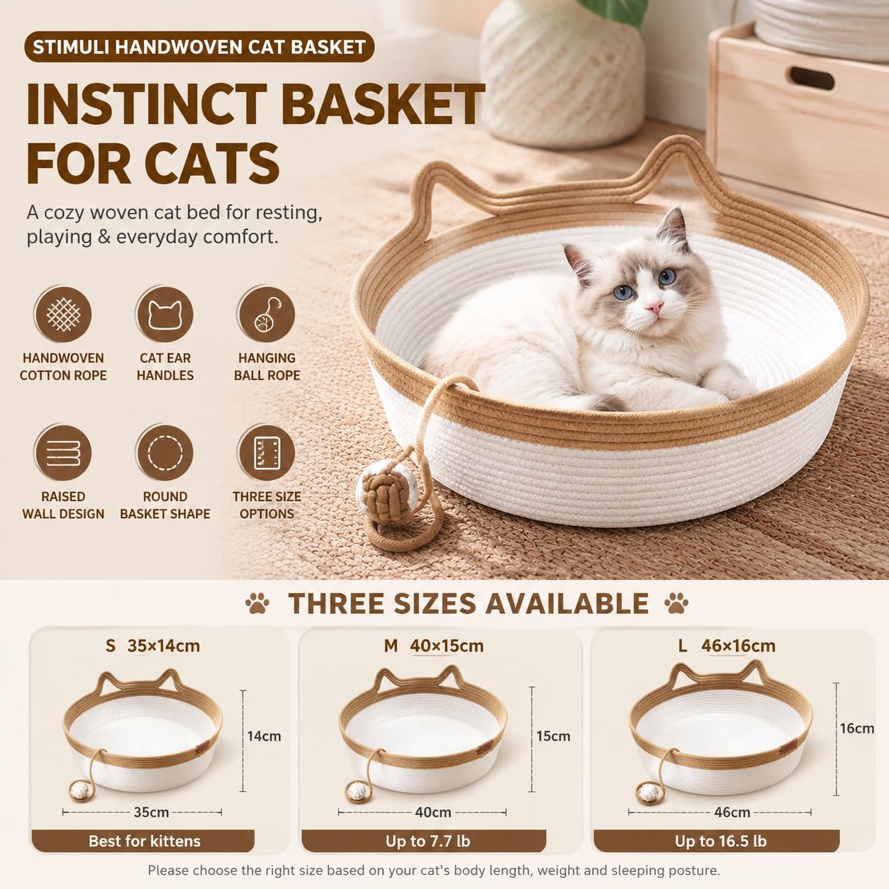 Handwoven Cat Basket Bed with Cozy Indoor Design